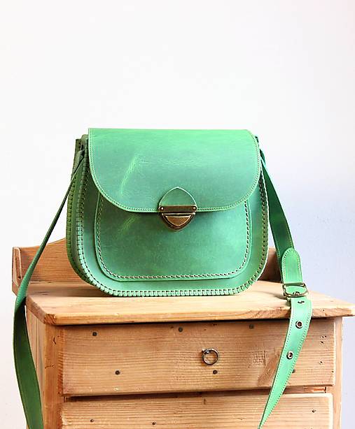 Kabelky - Kožená retro kabelka *Crazy Emerald* - 17816904_