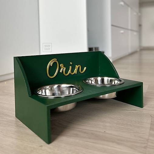 Pre zvieratá - Stojan na misky pre psa s menom 3D - tmavozelený, rôzne veľkosti - 17816314_