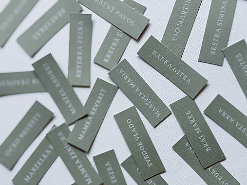 Úložné priestory & Organizácia - Svadobné menovky zelené + biele písmo - 17817967_