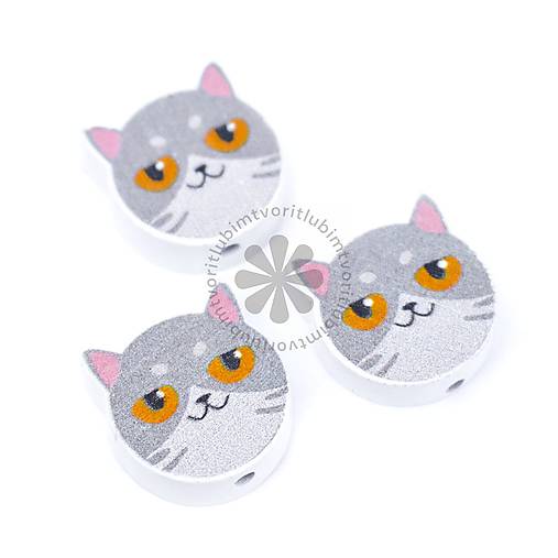 Korálky - (3237) Drevené korálky mačka, 18x20 mm - 1 ks - 17819752_