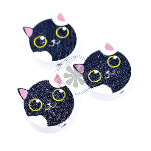 Korálky - (3260) Drevené korálky mačka, 18x20 mm - 1 ks - 17819766_