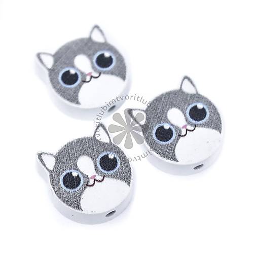 Korálky - (3262) Drevené korálky mačka, 18x20 mm - 1 ks - 17819791_