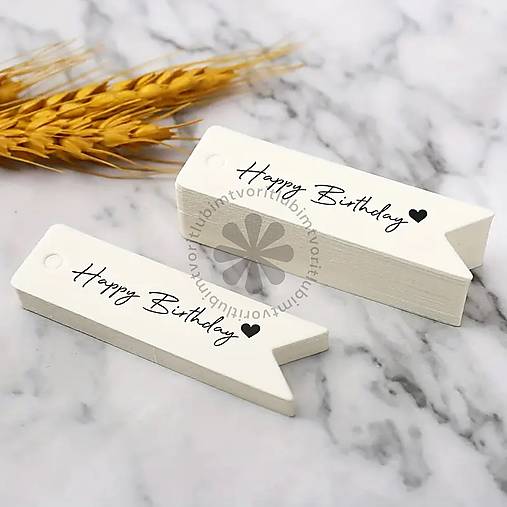 Obalový materiál - (3265) Menovka na darček, Happy Birthday, 2x7 cm - 10 ks - 17819820_