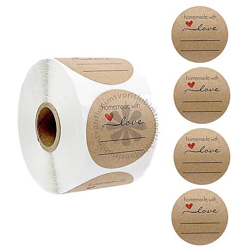 Papier - (3268) Samolepiace nálepky, "Handmade with Love", 25 mm - 1 rolka - 17819842_