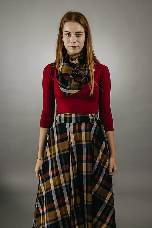 Šály a nákrčníky - Šatka káro tartanová so sponou okrová - 17819230_