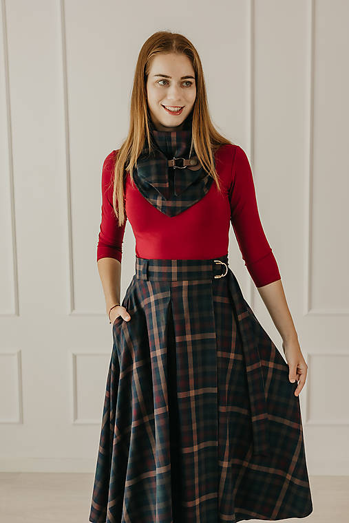 Šály a nákrčníky - Šatka káro tartanová so sponou modro bordová - 17819248_