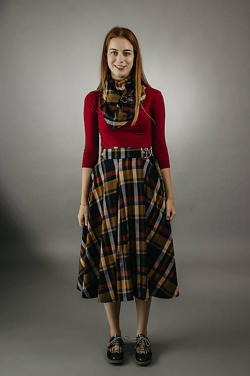 Sukne - Zavinovacia sukňa tartan Alica okrová - 17819355_