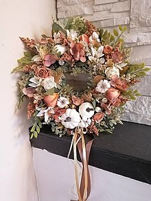 Dekorácie - Jesenný veniec s tekvicami a mašlou 35ccm - 17820045_