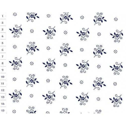 Bavlnená látka OAP White, Blue Flowers