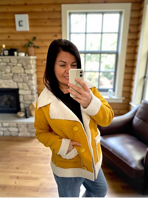 Bundy a kabáty - Dámská semišová bunda Hořčice XL - 17817703_