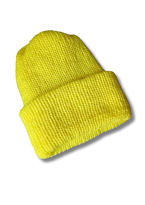 Čiapky, čelenky, klobúky - Ručne štrikovaná čiapka - safety yellow unisex dospelí/tínedžeri - 17820684_
