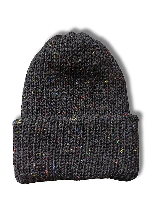 Čiapky, čelenky, klobúky - Ručne štrikovaná čiapka - čierna konfety unisex dospelí/tínedžeri - 17820696_