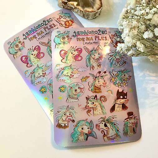 Úložné priestory & Organizácia - Jednorožci idú na ples - nálepka - 17822486_