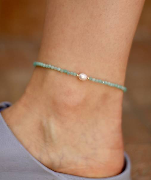 Náramky - Náramok na členok s perlou - amazonit  - 17824099_