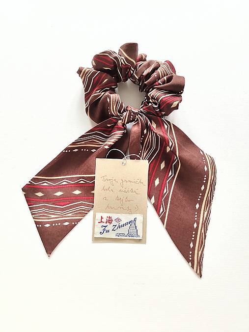 Maxi scrunchie hodvábna (hnedá vzorovaná)
