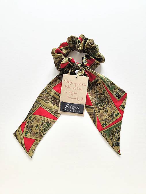 Maxi scrunchie hodvábna (Červeno-zlatá)