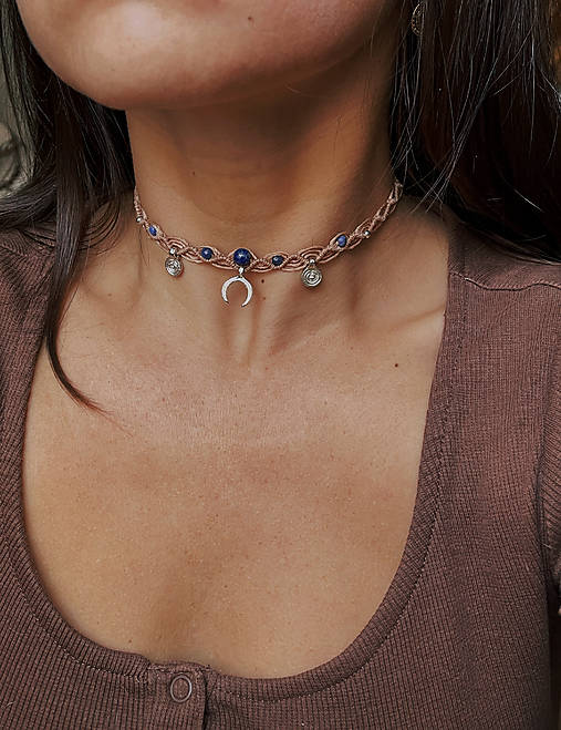 Náhrdelníky - Micro macramé choker - sodalit - 17822652_