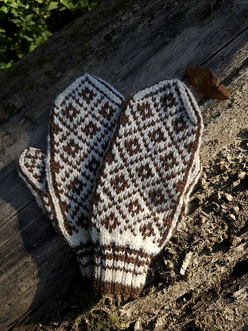 Rukavice - Vlnené palčiaky Fjord - hnedá - 17824226_