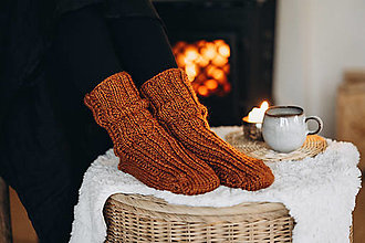 Ponožky, pančuchy, obuv - Ručne pletené ponožky "Jeseň s vôňou škorice" - 17825692_