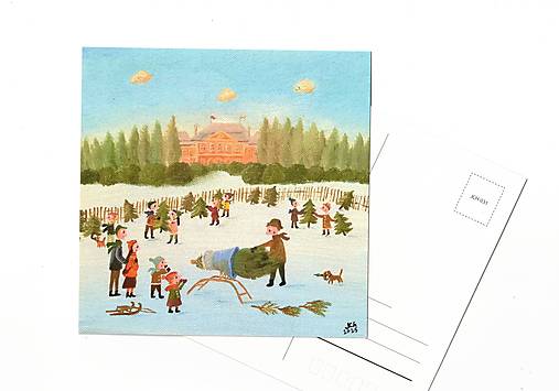 Papier - Pohľadnica " predaj stromčekov " - 17827158_