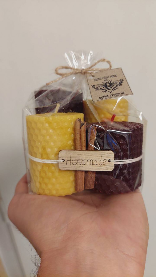 AKCIA - Sviečka zo 100% včelieho vosku - Točené hrubé - Tmavo Bordové - 5-6-7-8x4,5cm