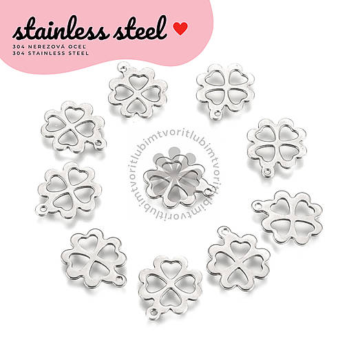 Komponenty - (7032) Prívesok Štvorlístok, 15x13 mm - 1 ks - 17828682_