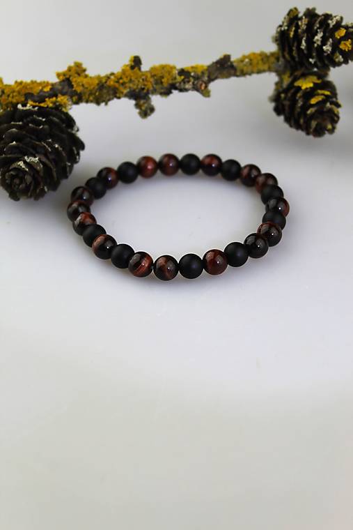 Pánske šperky - býčie oko a matný ónyx pánsky náramok  - 17827788_