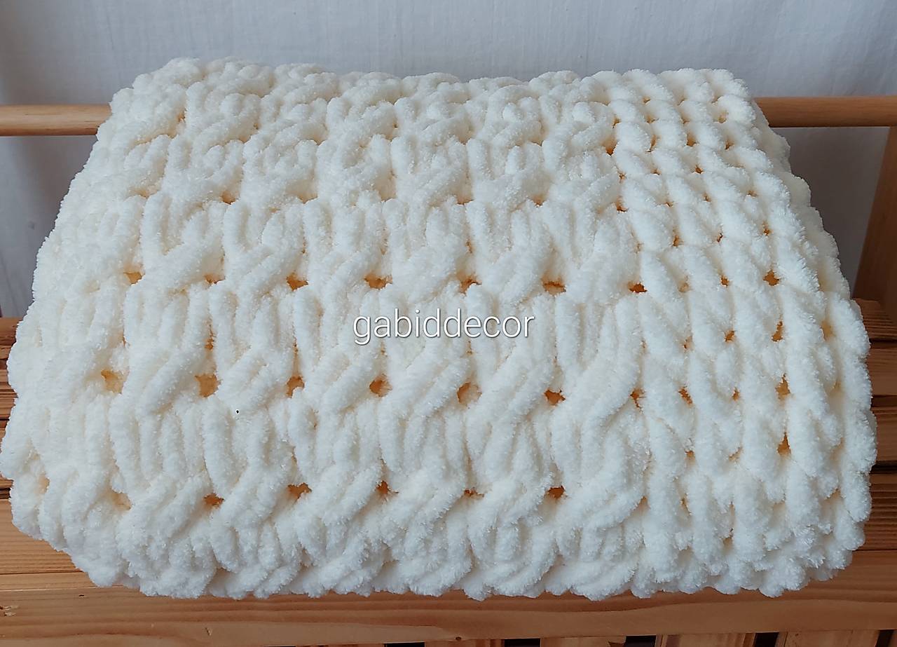 Deka z vlny alize puffy (Prehoz na sedaciu súpravu/deka, cca (70 x 130) cm - farba smotanová/maslová)