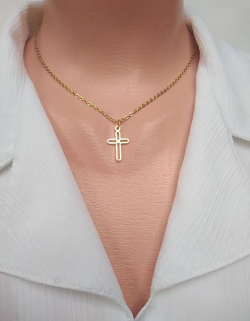 Náhrdelníky - Retiazka s krížikom z pozlátenej chirurgickej ocele - 17828083_