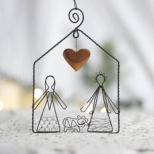 Dekorácie - Betlehem s dreveným srdiečkom 14cm - 17830275_