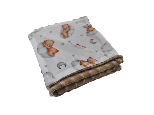 Detský textil - Minky deka béžová + medvedíky na obláčiku - 17830132_