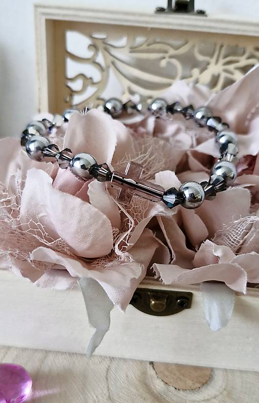 Ruženec na ruku silver black 