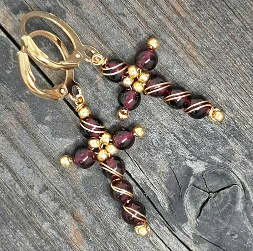 Náušnice - Náušnice Křížky s GRANÁTEM - 17830090_