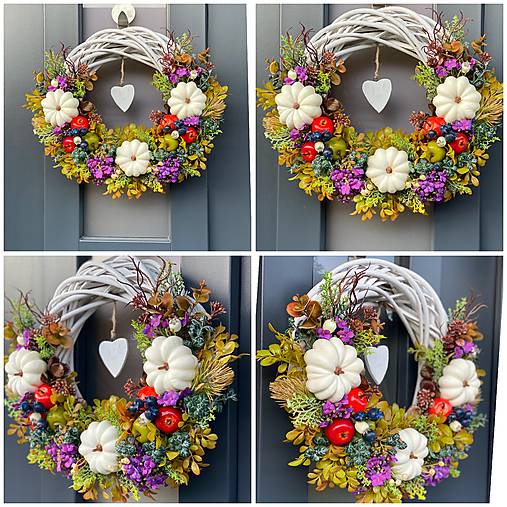 Jesenný veniec 35cm na bielom prútenom základe dekorácia na dvere Venček J2