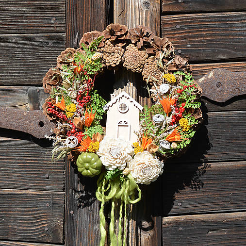 Dekorácie - Jesený šiškový veniec - 17832204_