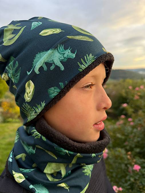 Detské čiapky - Čiapka a nákrčník fleece -  DINO - 17832577_