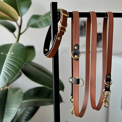 Pre zvieratá - Vodeodolný obojok a prepínacie vodítko pre psa BioThane DUO - hnedá / čierna - 17833988_