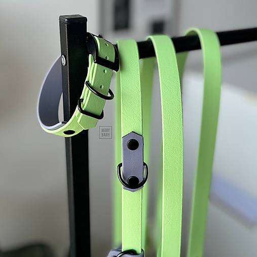 Pre zvieratá - Vodeodolný obojok a prepínacie vodítko pre psa BioThane DUO - limetková / sivá - 17833995_