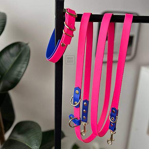 Pre zvieratá - Vodeodolný obojok a prepínacie vodítko pre psa BioThane DUO - ružová / modrá - 17834036_