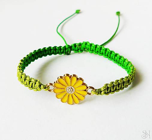 Detské doplnky - Makramé náramok s kvetom pre deti (Zelená) - 17835438_