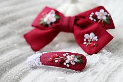 Detské doplnky - Vyšívaná sada Šípová ruža - mašľa + sponka ♡ - 17837155_