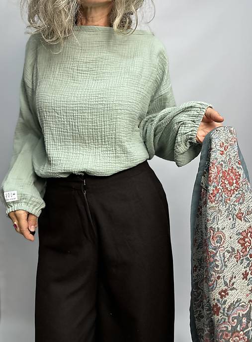 Topy, tričká, tielka - Mušelínový top s dlhým rukávom - 17834704_