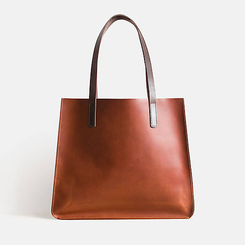 Kabelky - Kožená shopper kabelka TOTE BAG | koňaková - 17835211_