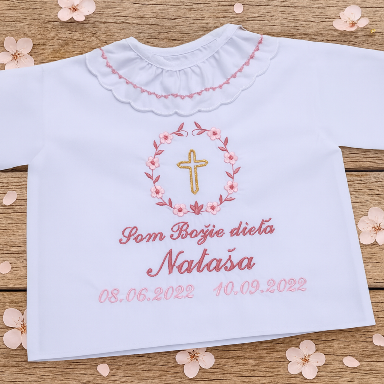 Košieľka na krst k01 dve ružové