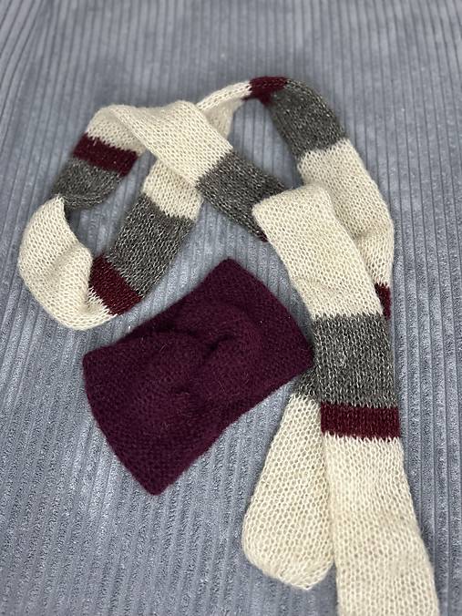 Čiapky, čelenky, klobúky - Alpakova čelenka a šalik hodvabny, bordova - 17838297_