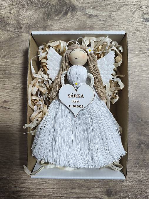 Dekorácie - Darček na krst, macrame anjelik - 17838080_