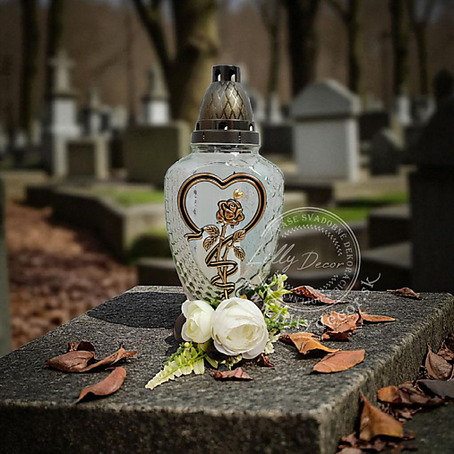 Dekorácie - Smútočný kahanec na hrob srdce s ružou  - 17840330_