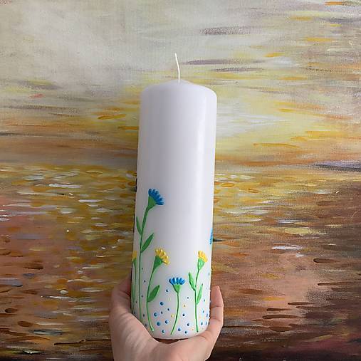 Maľovaná svieca s nápisom a maľbou na želanie (biela, 25 cm)