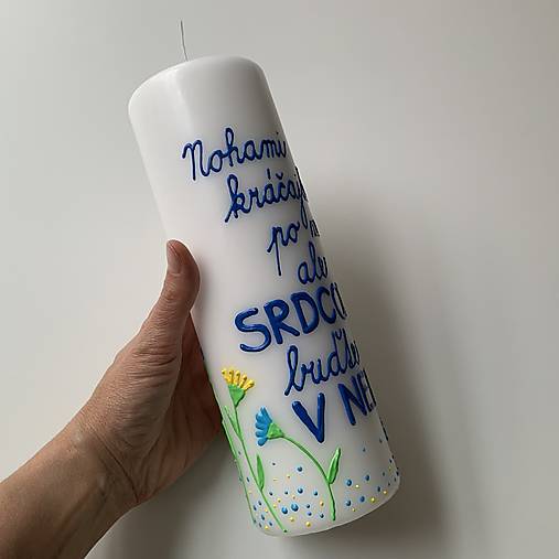 Maľovaná svieca s nápisom a maľbou na želanie (biela, 25 cm)