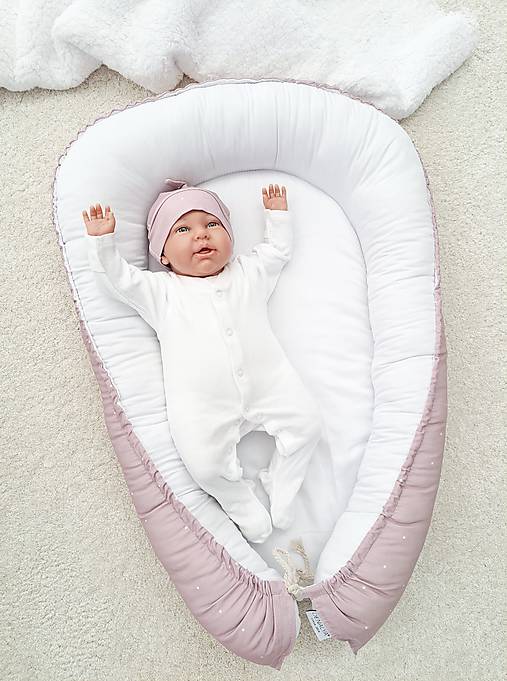 Detský textil - Hniezdo pre bábätko obojstranne použiteľné bodky pastel ružová a biela - 17839847_